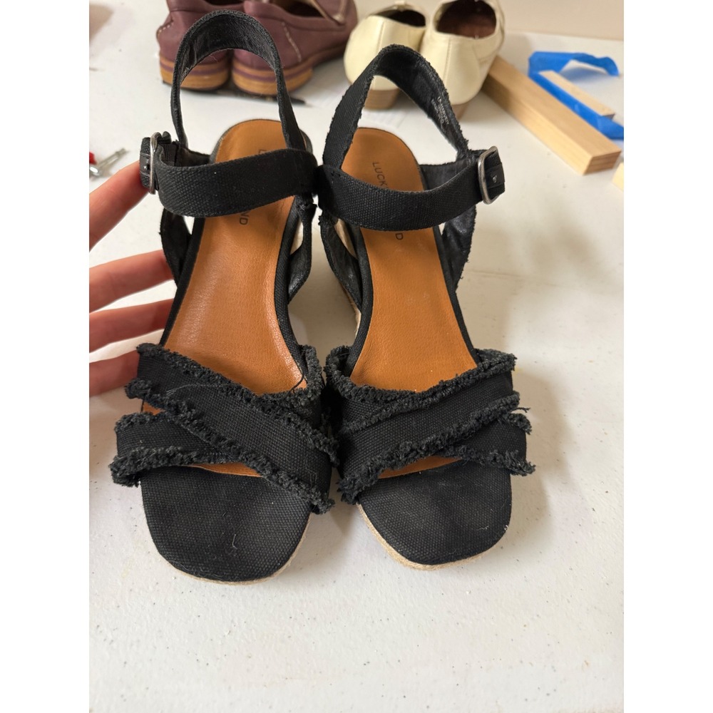 Boho Chic Resort Western Boho Casual Chic Wedge Black Lucky Brand Heel Size 9 - Picture 2 of 8